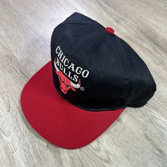 VTG‎ Chicago Bulls Snapback Hat NBA Basketball Jordan Twins Black Red Cap - Picture 8 of 8